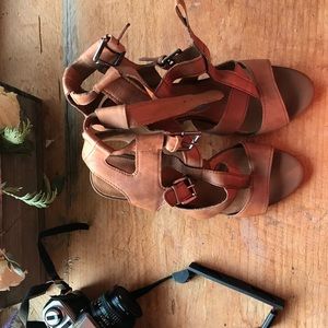 Brown leather strapped heels size 9! Worn lightly!
